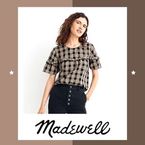 Madewell Ruffle-Yoke Top in Metallic Plaid (Size M)
